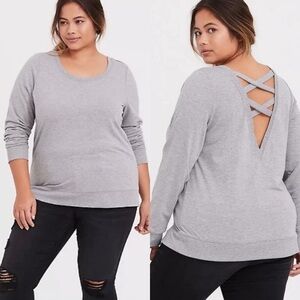 NWOT Torrid French Terry Long Sleeve Lattice Back Active Sweatshirt Sz 2XL